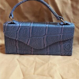 Textured Croc-Embossed Top-Handle Clutch in Deep Purple